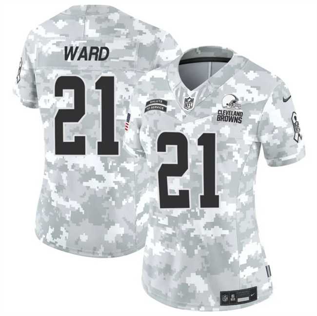 Women%27s Cleveland Browns #21 Denzel Ward 2024 F.U.S.E Arctic Camo Salute To Service Limited Stitched Jersey Dzhi